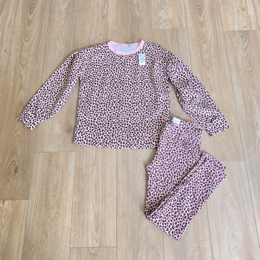 The Children's Place Pink Leopard Sweatsuit Set NWT